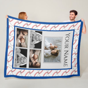 Couverture Polaire Motif de base-ball avec photos et nom personnalisé