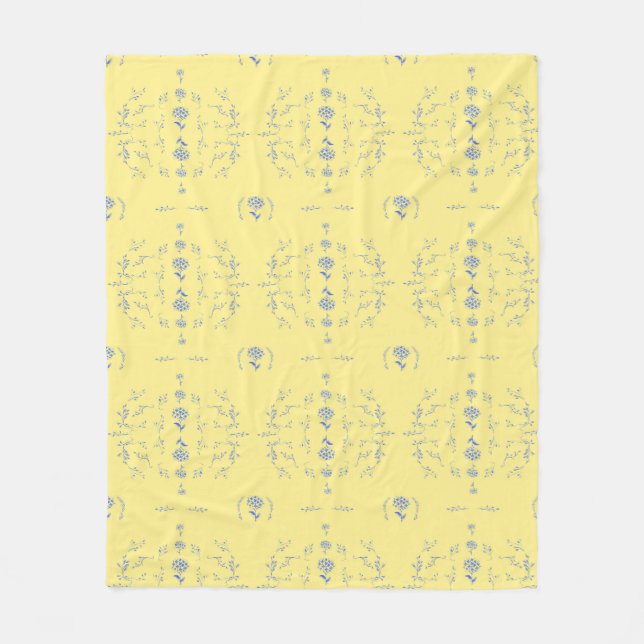 Couverture Polaire Motif de bloc Hydrangea - Jaune et Bleu (Devant)