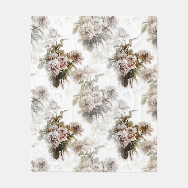 Couverture Polaire Motif de bouquet gris rose rose doux (Devant)