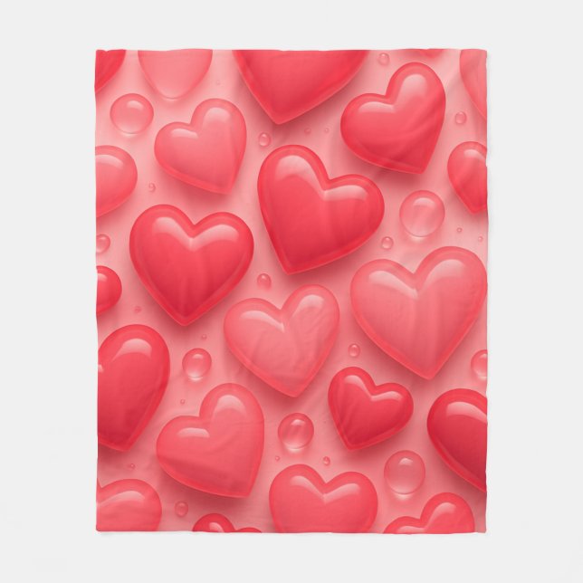 Couverture Polaire Motif de bulle rose et rouge Coeurs (Devant)