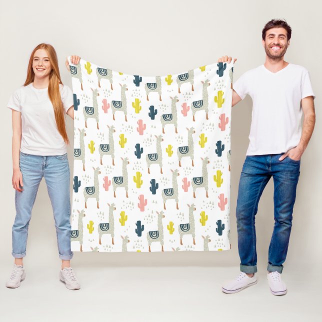 Couverture Polaire Motif de cactus et de lamas (En situation)