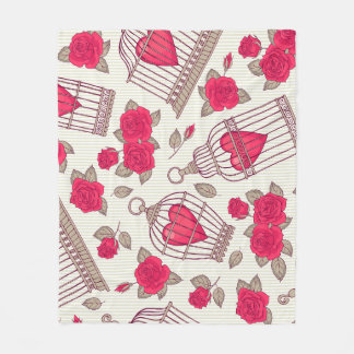 Couverture Polaire Motif de cages à oiseaux florales roses