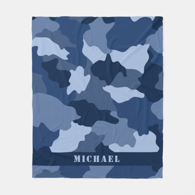 Couverture Polaire Motif de camouflage bleu Nom du monogramme (Devant)