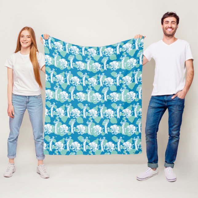 Couverture Polaire Motif de caractères bleu Weasel & Baboon (En situation)