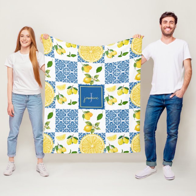 Couverture Polaire Motif de carrelage de campagne française avec mono (En situation)