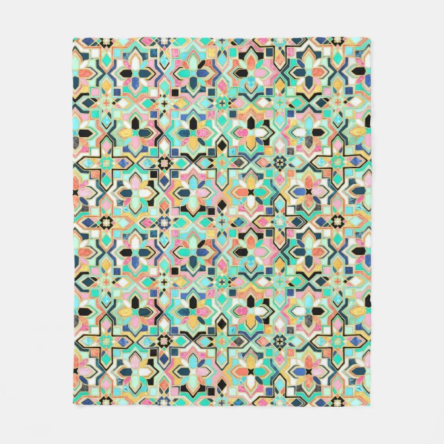 Couverture Polaire Motif de carrelage marocain doré (Devant)