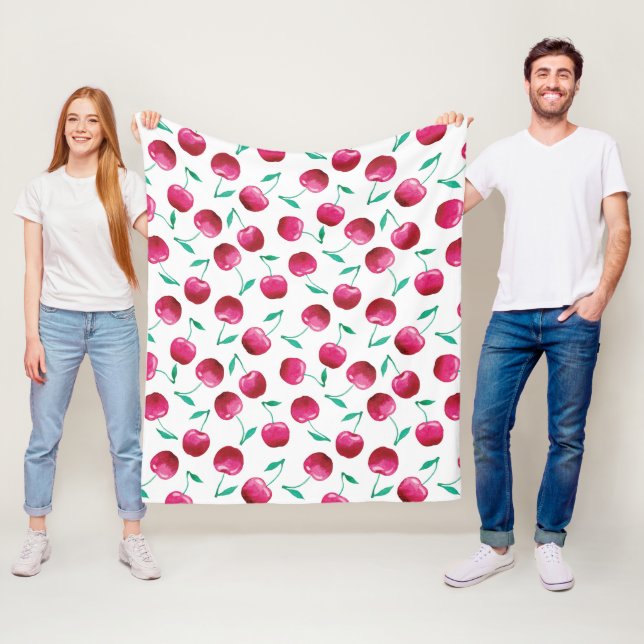 Couverture Polaire Motif de cerise aquarelle (En situation)