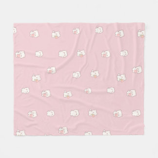 Couverture Polaire Motif de chat blanc mignon – Cœurs et fleurs Kawai