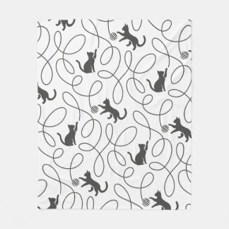 Couverture Polaire Motif de chat noir joueur et boule de laine