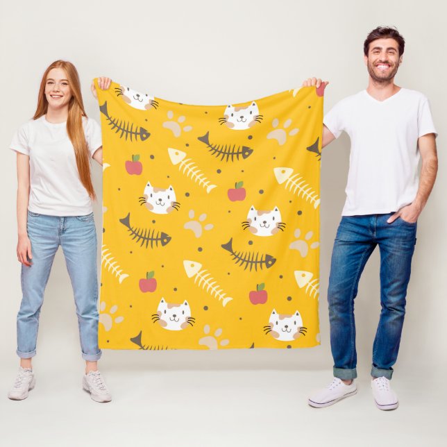 Couverture Polaire Motif de chats et d'os (En situation)