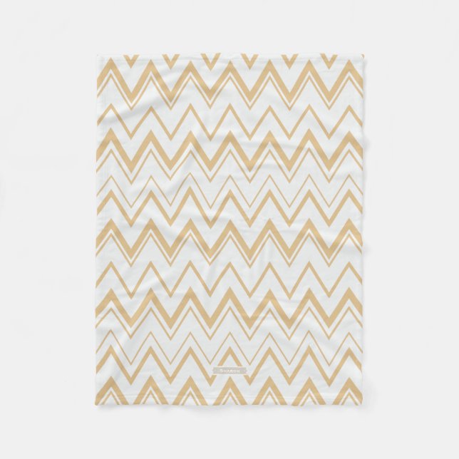 Couverture Polaire Motif de chevron blanc or neutre contemporain (Devant)