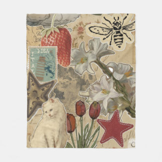 Couverture Polaire Motif de collage floral de chat – Conception artis