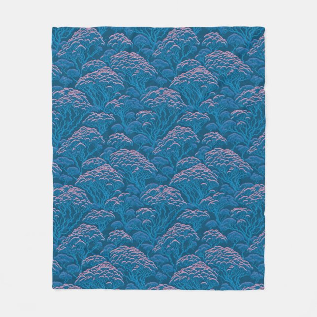 Couverture Polaire Motif De Corail Bleu Et Rose (Devant)