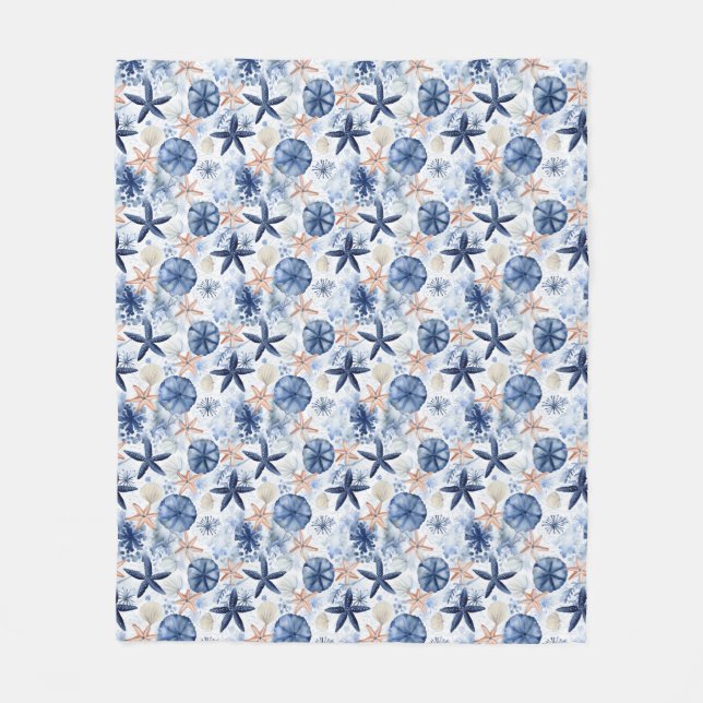 Couverture Polaire Motif de couleur bleu marine tropicale (Devant)