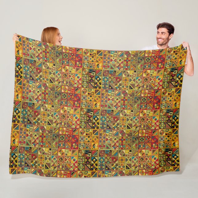 Couverture Polaire Motif de courtepointe géométrique (aztèque, maya,  (En situation)