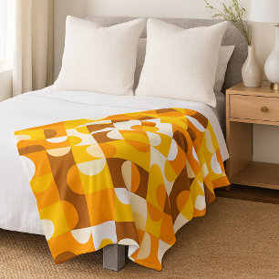 Couverture Polaire Motif de demi-cercles marron blanc orange jaune