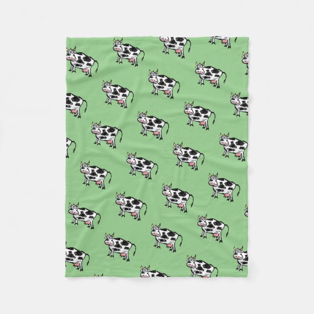 Couverture Polaire Motif de dessin de vache noir et blanc (Devant)