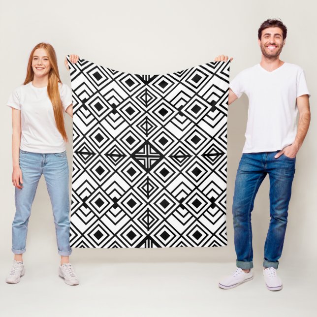 Couverture Polaire Motif de diamant géométrique noir et blanc (En situation)