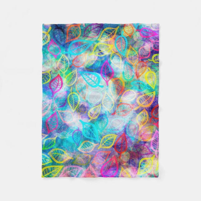 Couverture Polaire Motif de feuilles de couleur vive (Devant)
