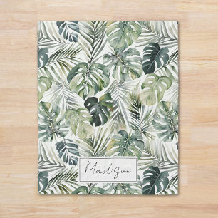 Couverture Polaire Motif de feuilles de forêt tropicale verte aquarel