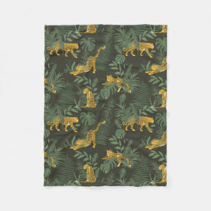 Couverture Polaire Motif de feuilles de palmier jaguar vert tropical 