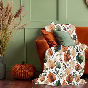 Couverture Polaire Motif de feuilles de terre cuite et de sauge d'aut