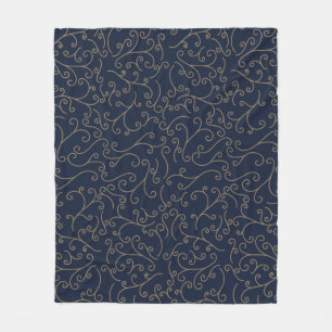 Couverture Polaire Motif de filigrane doré tourbillonnant sur fond bl