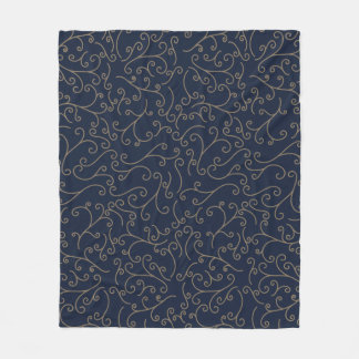 Couverture Polaire Motif de filigrane doré tourbillonnant sur fond bl