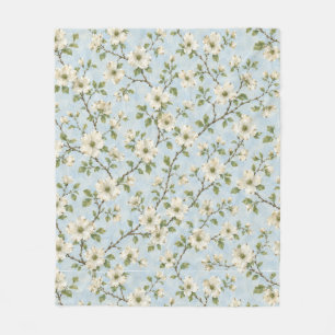 Couverture Polaire Motif de fleur de cornouiller du Sud sur fond bleu
