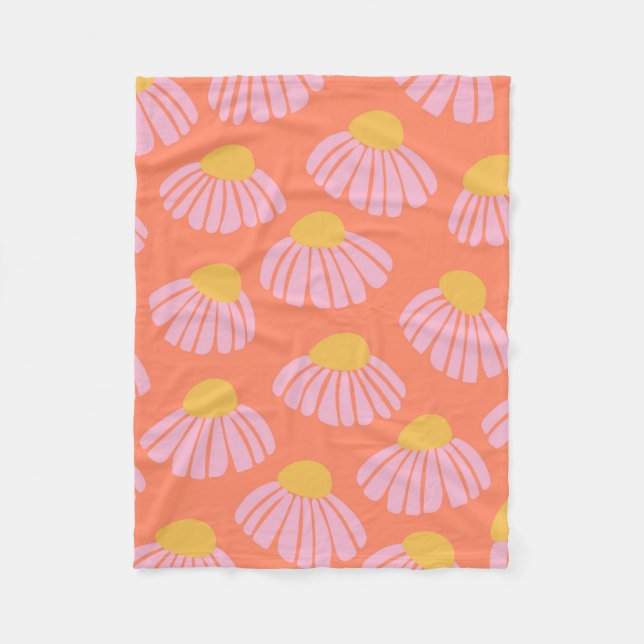 Couverture Polaire Motif de fleur rose et orange (Devant)