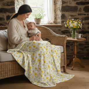 Couverture Polaire Motif de fleur sauvage à l'aquarelle jaune