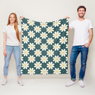 Couverture Polaire Motif de fleurs blanches et jaunes