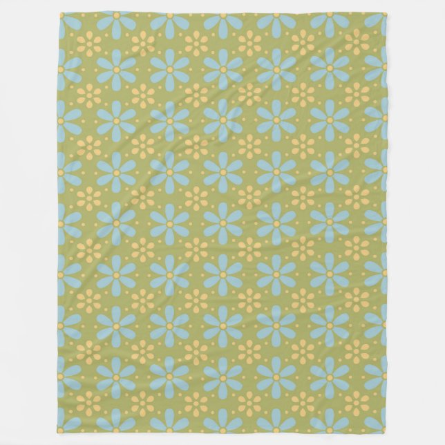 Couverture Polaire Motif de fleurs bleues et jaunes Abstraites rétros (Devant)