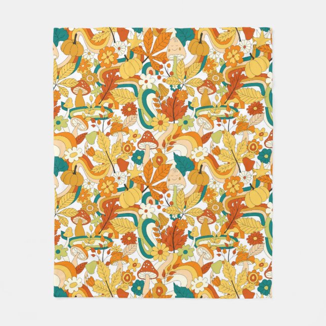 Couverture Polaire Motif de fleurs de champignons Super rétro (Devant)