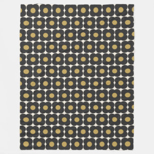 Couverture Polaire Motif de fleurs de pop rétro Noir et or