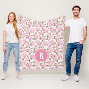 Couverture Polaire Motif de fleurs d'hydrangea rose élégant avec mono