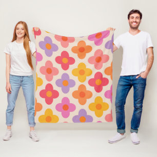 Couverture Polaire Motif de fleurs hippies colorées rétro