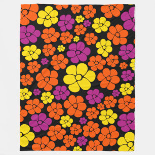 Couverture Polaire Motif de fleurs - Noir, Rose, Orange et Jaune