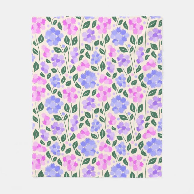 Couverture Polaire Motif de fleurs rose & violet & et bleu (Devant)