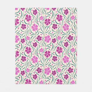 Couverture Polaire Motif de fleurs roses et feuilles verts