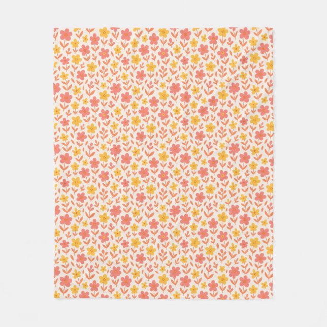 Couverture Polaire Motif de fleurs roses et jaunes (Devant)