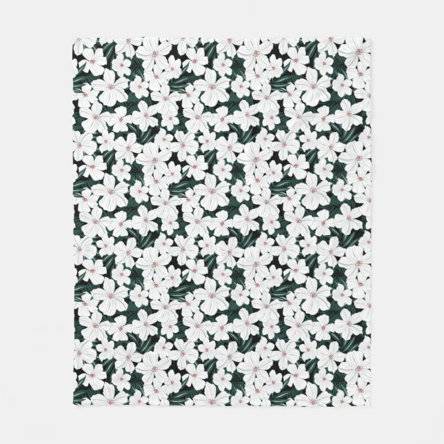 Couverture Polaire Motif de fleurs tropical blanc (Devant)