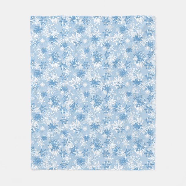 Couverture Polaire Motif de flocons de neige d'hiver sur le bleu (Devant)