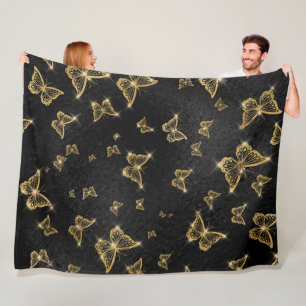 Couverture Polaire Motif de glam or et papillons noirs