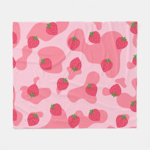 Couverture Polaire motif de la vache à fraise kawaii