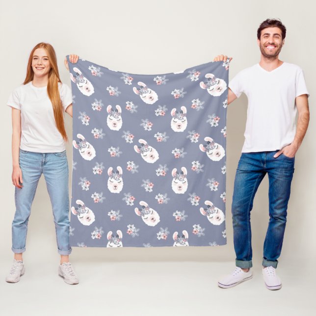 Couverture Polaire Motif de lamas et de fleurs (En situation)