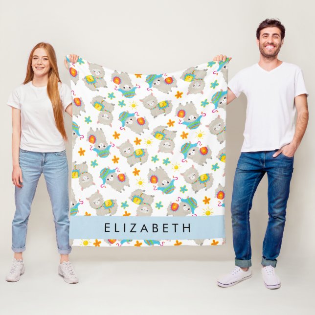 Couverture Polaire Motif De Llamas, Alpacas, Fleurs, Votre Nom (En situation)
