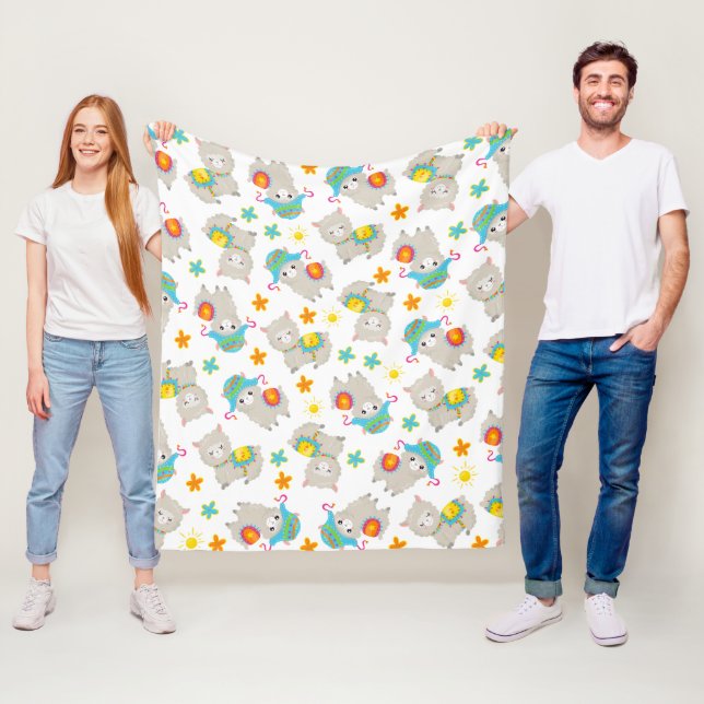 Couverture Polaire Motif De Llamas, Cute Llamas, Alpacas, Fleurs (En situation)