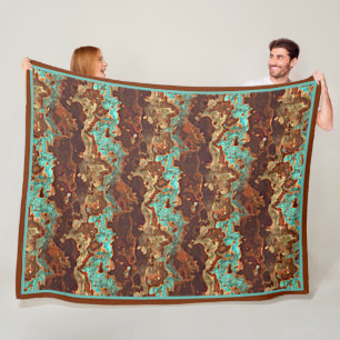 Couverture Polaire Motif de marbre Brown Aqua Turquoise Green Geode