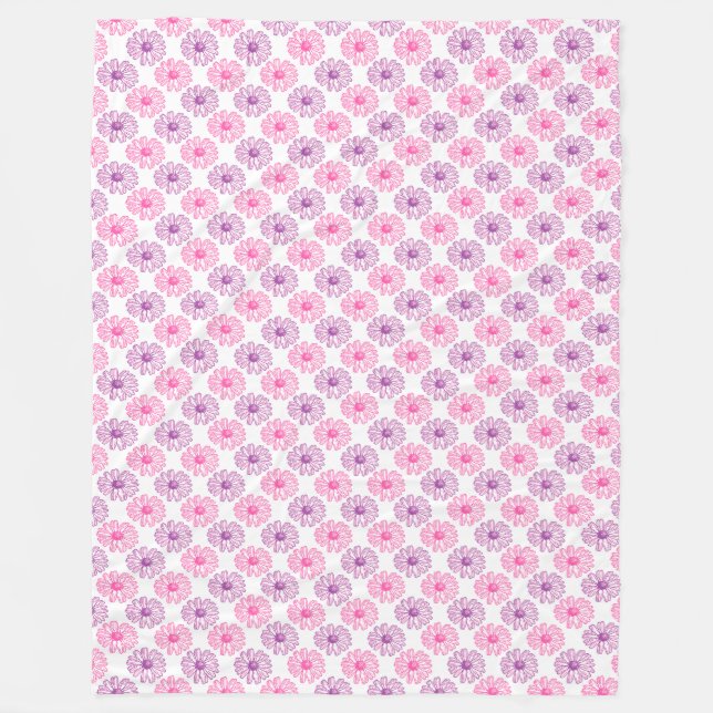Couverture Polaire Motif de marguerites violettes et roses (Devant)